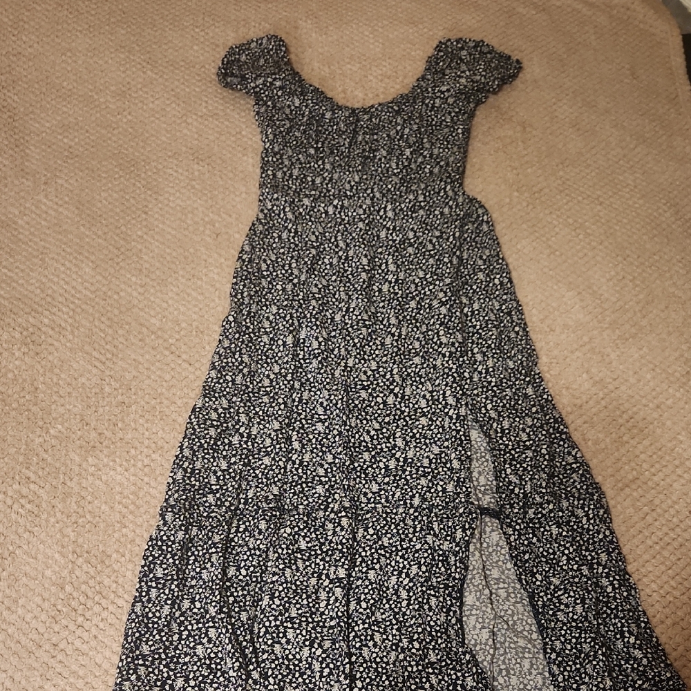 Hollister Navy Blue and White Maxi Sundress with Slit